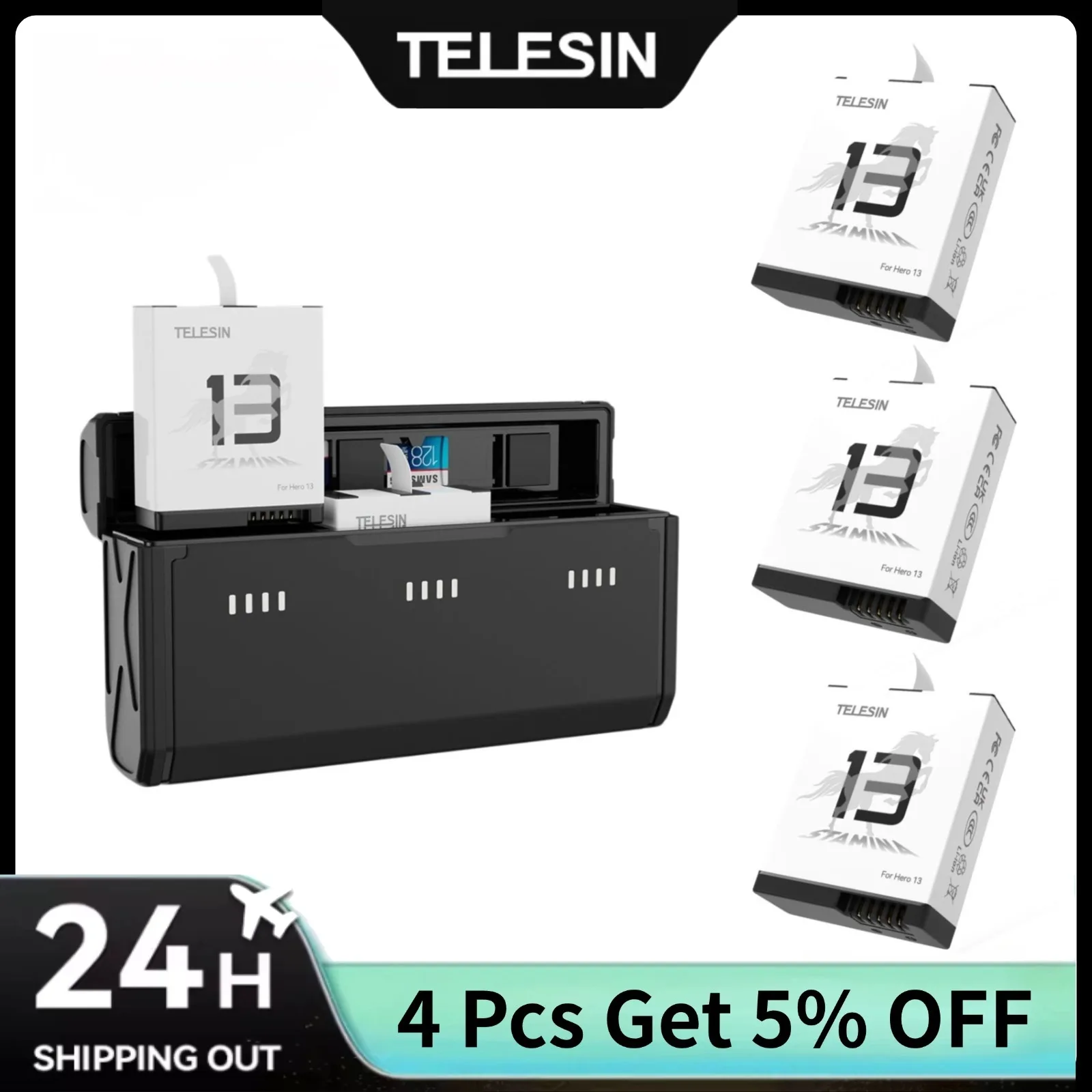 Gopro Action Camera Hero 11 Black - TELESIN Taşınabilir Hızlı Şarj Kutusu ve